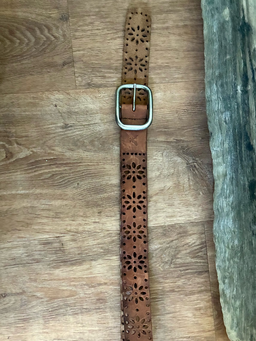 American Eagle Brown Leather Belt Floral Tooled Western Boho Women’s S/M